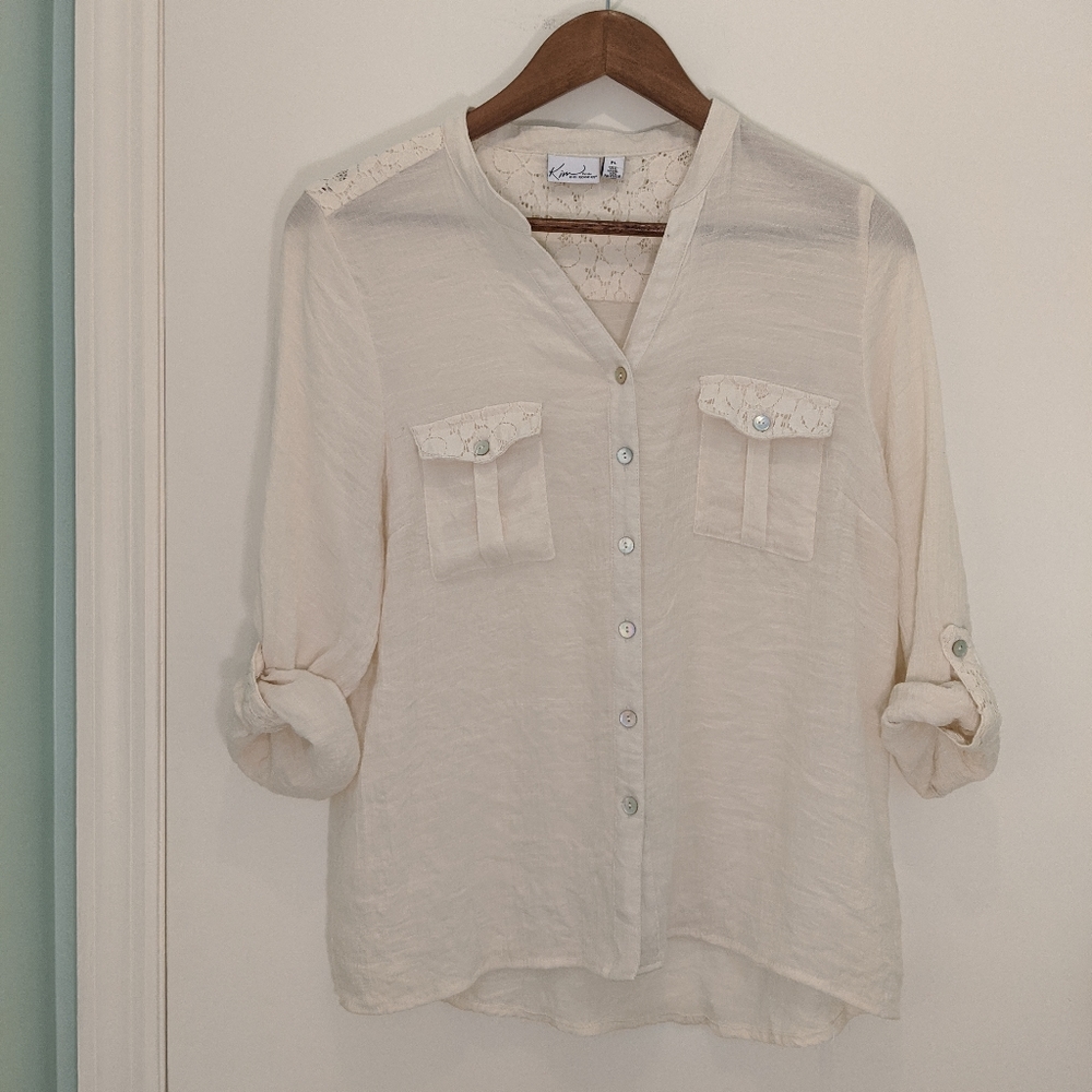 Kim Rogers Petite Crochet Look Gauze Blouse